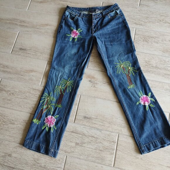 EMBROIDERED PALM TREE JEANS BY BOSTON PROPER - Picture 1 of 5